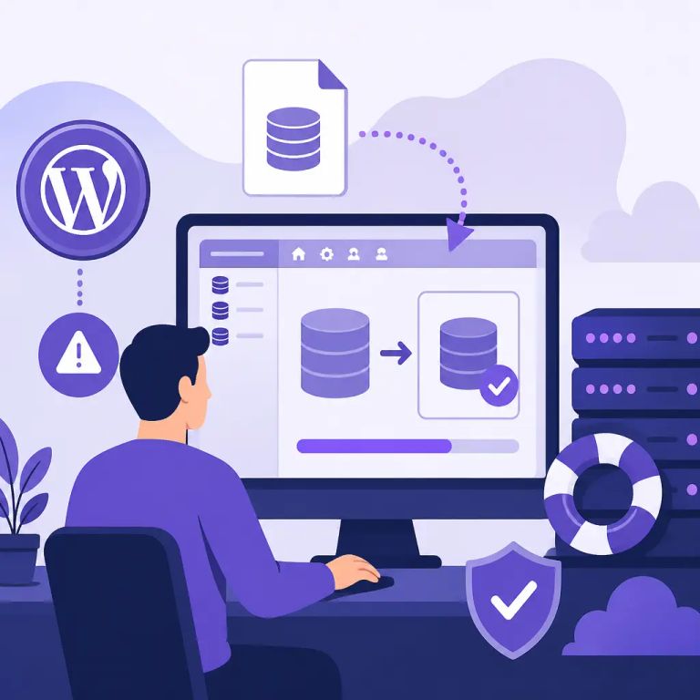 Flat-vector illustration about Import a WordPress Database Backup via phpMyAdmin