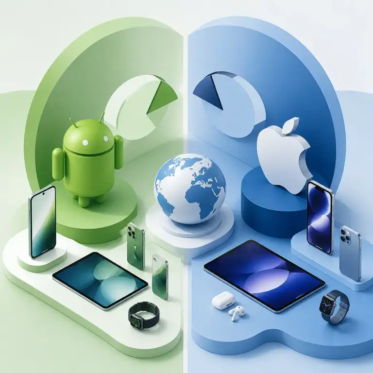 Flat-vector illustration of iOS vs Android