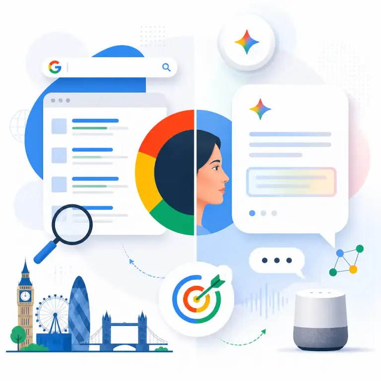 Flat-vector illustration of SEO vs GEO