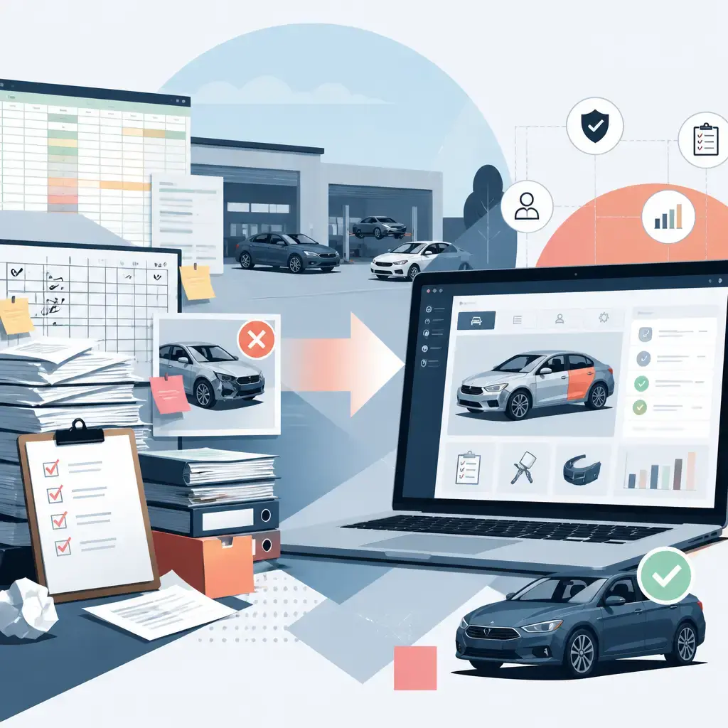Flat-vector illustration of garage cars software