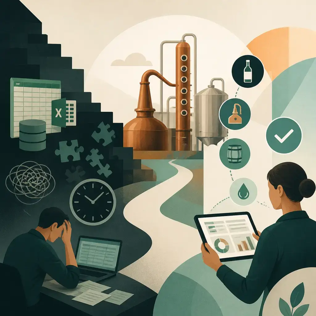Flat-vector illustration of Distilleries software