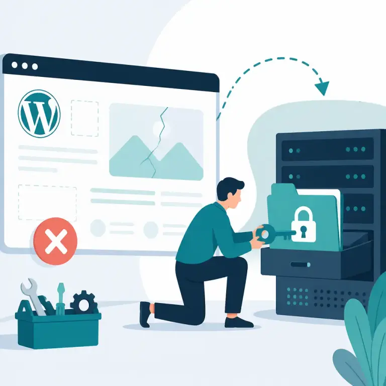 Flat-vector illustration about WordPress Migration Broke Your Styles? How to Fix File Permissions